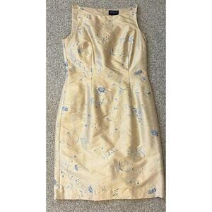 Ann Taylor Petites Silk Embroidered Floral Sheath Dress Gold Blue 6P